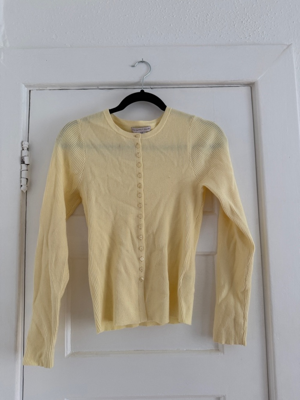 Sincerely Jules Pale Yellow Ribbed Button-Up Cardigan